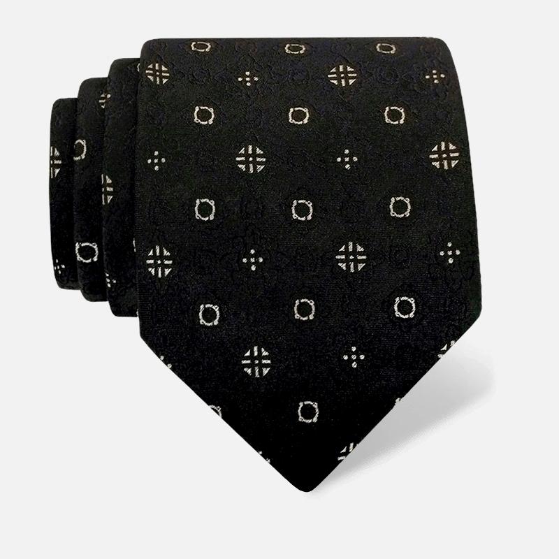 Kravata CROATA auHRum Tematski Limitirana serija Pleter Crna  Svila 80%, Metalizirano vl. (zlato) limited 20%  