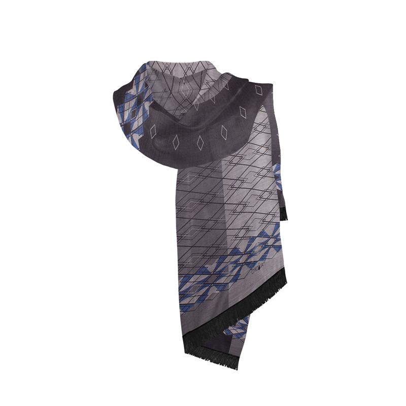 Šal CROATA Tematski Šal, tematski Narodni vez Siva  Svila 100%  