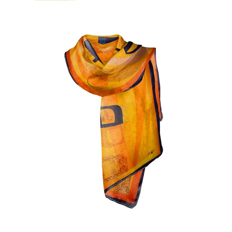 Šal CROATA Brijuni Tematski Limitirana serija Glagoljica Žuta  Svila 100%  