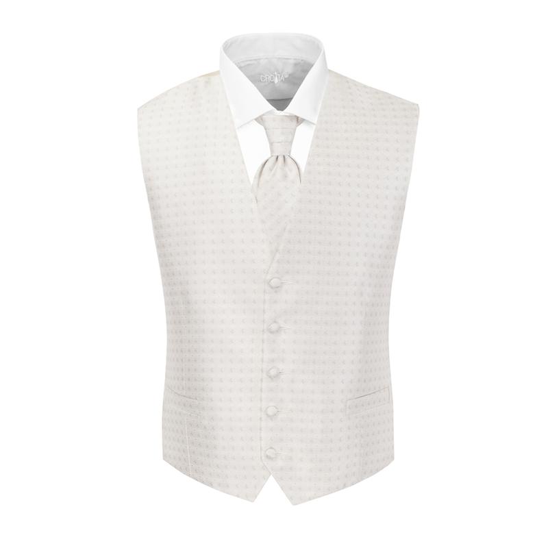 Prsluk i svečana kravata CROATA  Tematski Komplet 2 proizvoda Glagoljica Bijela  Svila 100%  