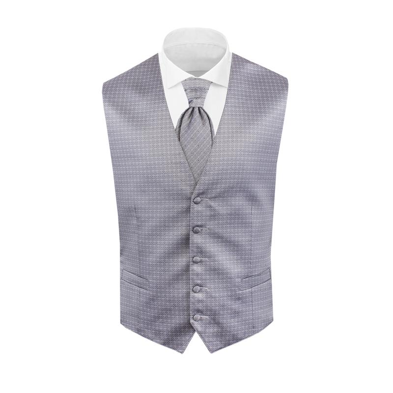 Prsluk i svečana kravata CROATA  Tematski Komplet 2 proizvoda Kvadrati Siva  Svila 95%,Metalizirano vl.5%  