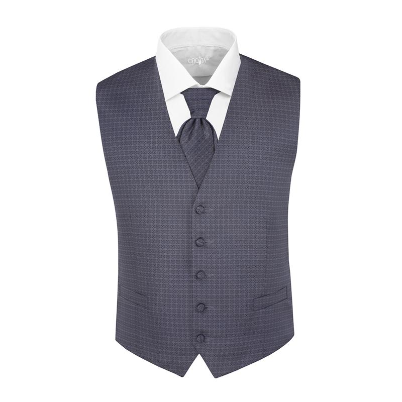 Prsluk i svečana kravata CROATA  Tematski Komplet 2 proizvoda Kvadrati Crna  Svila 95%,Metalizirano vl.5%  