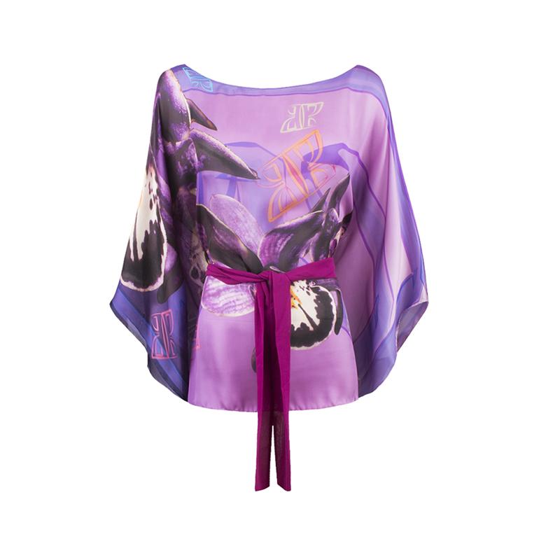 Kaftan CROATA Brijuni Tematski Kratki Glagoljica Ljubičasta  Svila 100%  