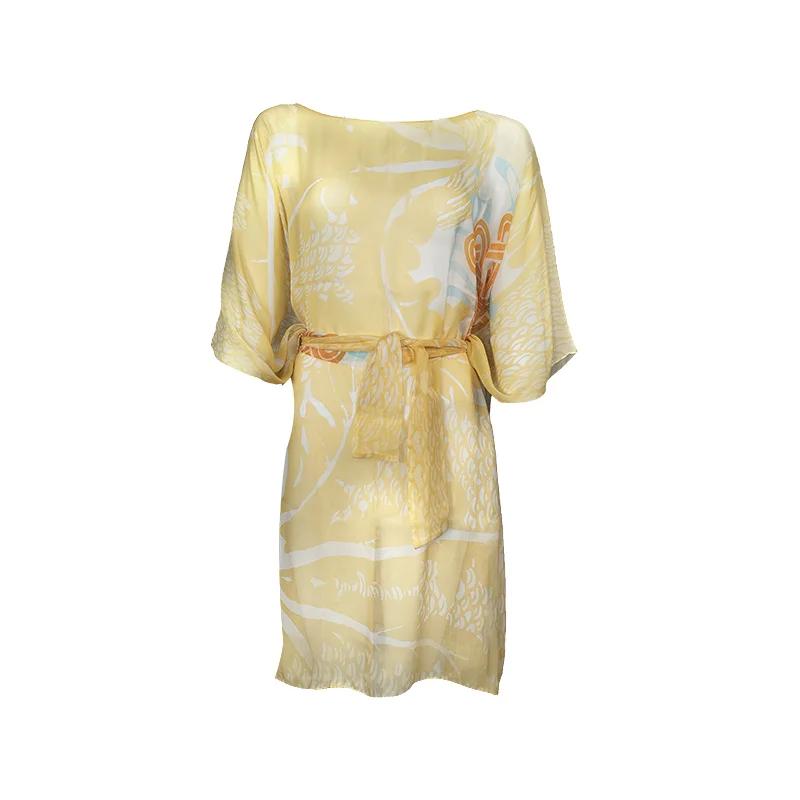 Kaftan CROATA Dubrovnik Tematski Poludugi Pleter i glagoljica Žuta  Svila 100%  