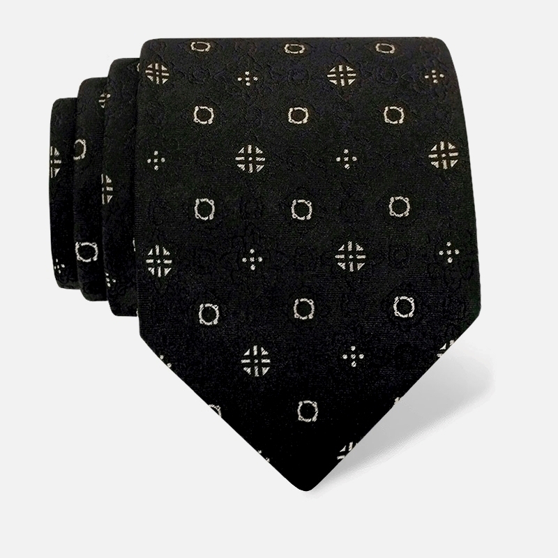 Kravata CROATA auHRum Tematski Limitirana serija Pleter Crna  Svila 80%, Metalizirano vl. (zlato) limited 20%  