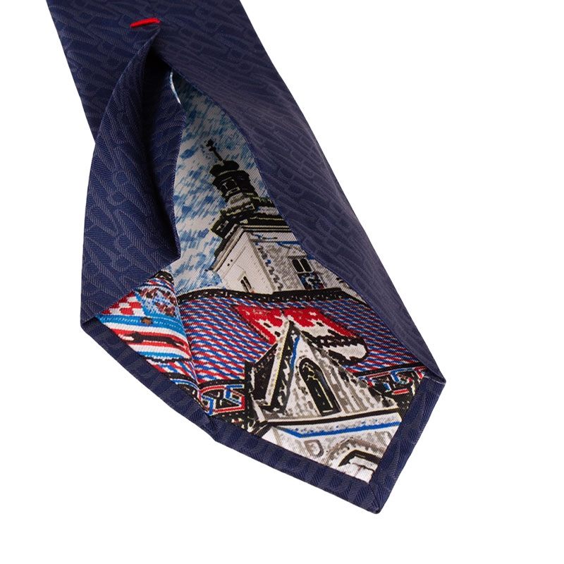 Kravata CROATA Dubrovnik Tematski  Glagoljica Tamno plava  Svila 100%  