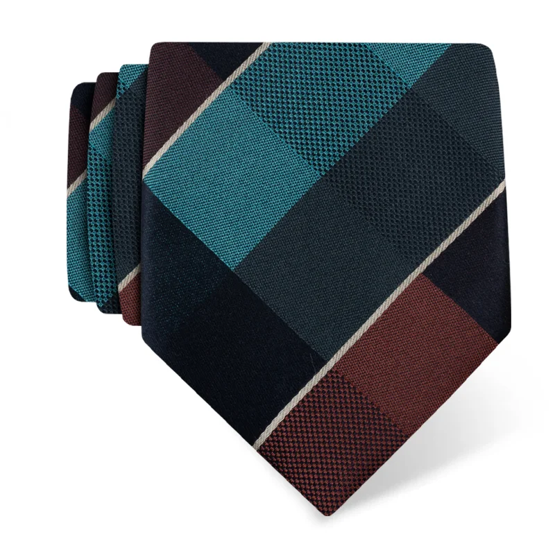 Kravata CROATA Klasični Standard Karirani Tirkizna  Svila 100%  