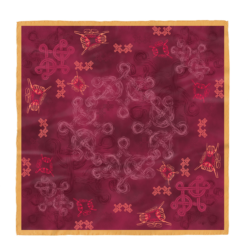 Rubac CROATA Brijuni Tematski  Pleter i glagoljica Bordo  Svila 100%  