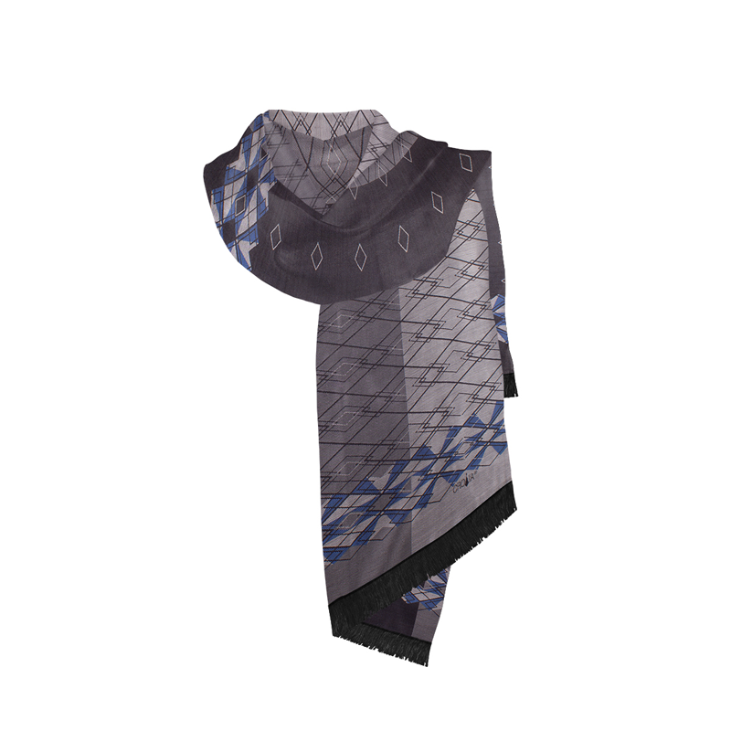 Šal CROATA Tematski Šal, tematski Narodni vez Siva  Svila 100%  