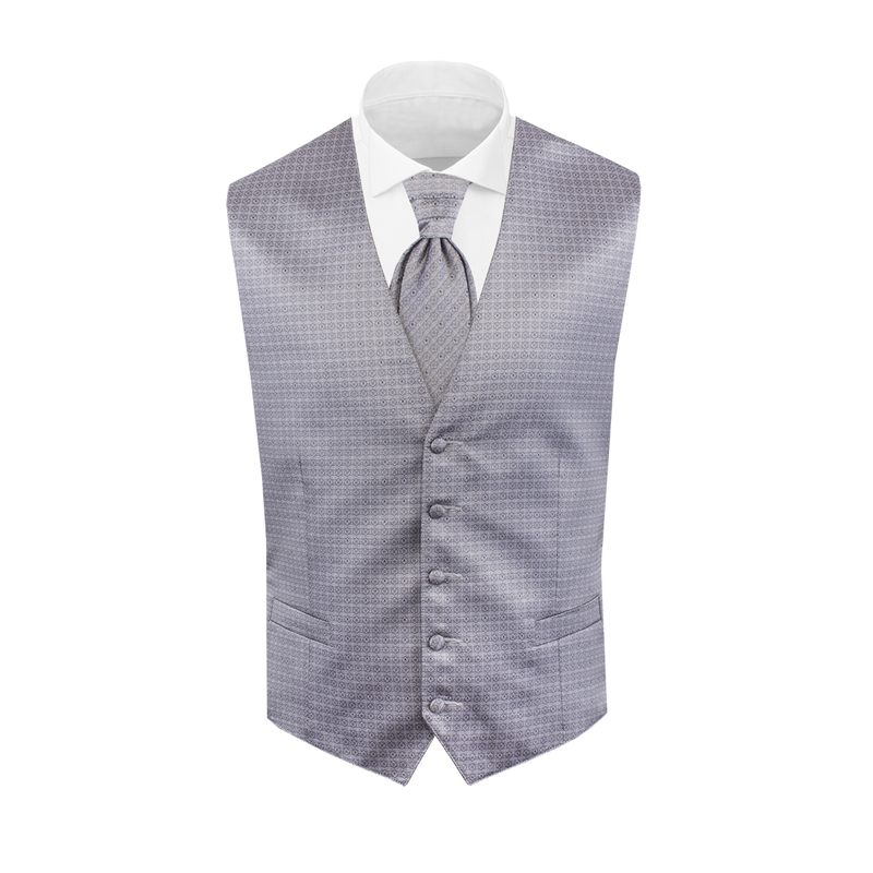 Prsluk i svečana kravata CROATA  Tematski Komplet 2 proizvoda Kvadrati Siva  Svila 95%,Metalizirano vl.5%  