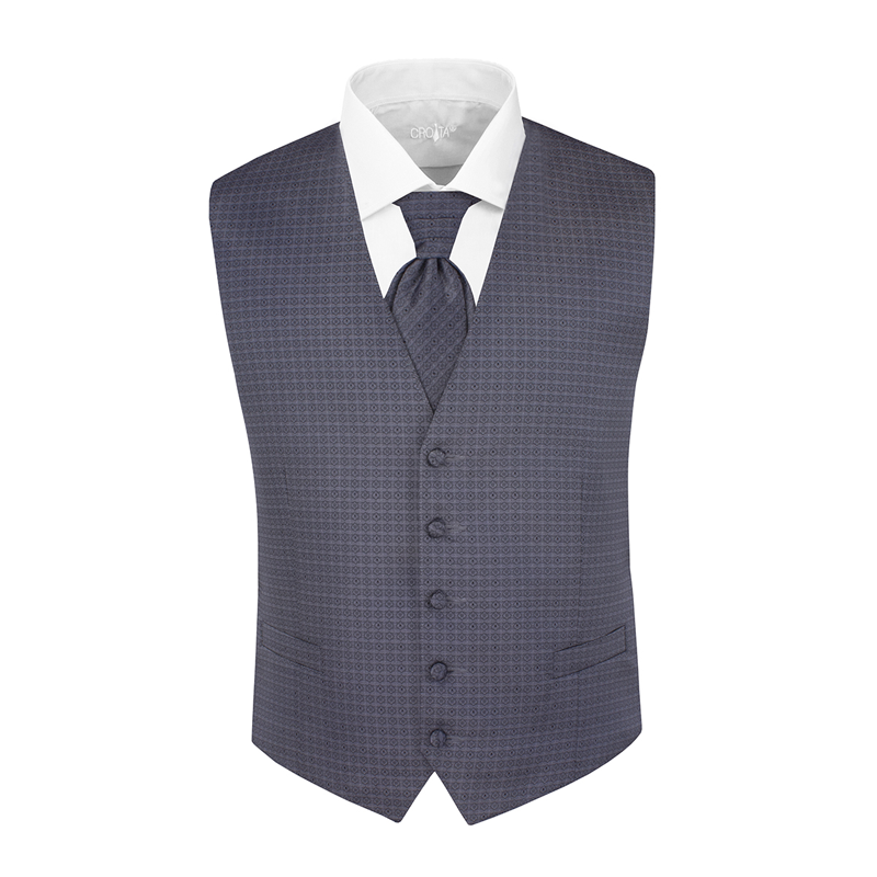 Prsluk i svečana kravata CROATA  Tematski Komplet 2 proizvoda Kvadrati Crna  Svila 95%,Metalizirano vl.5%  