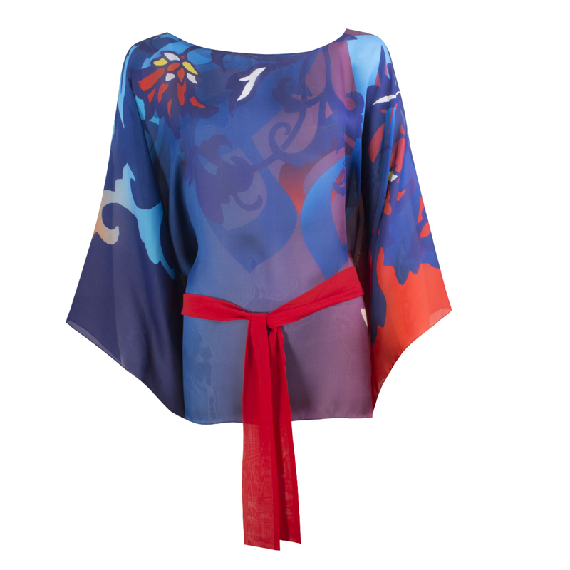 Kaftan CROATA Brijuni Tematski Kratki Glagoljica Plava  Svila 100%  