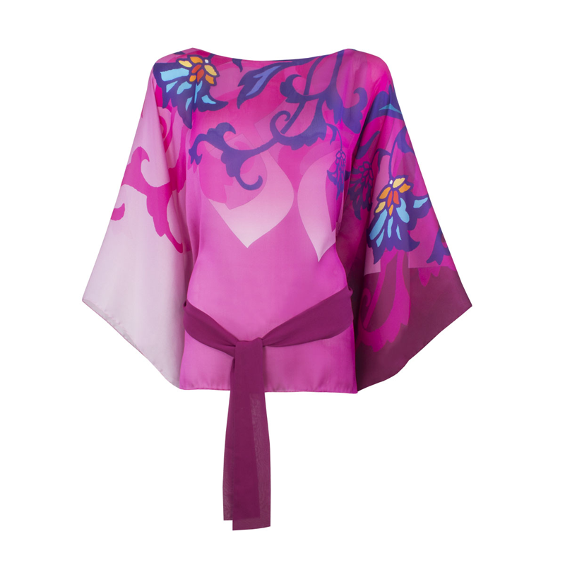 Kaftan CROATA Brijuni Tematski Kratki Glagoljica Ciklama  Svila 100%  